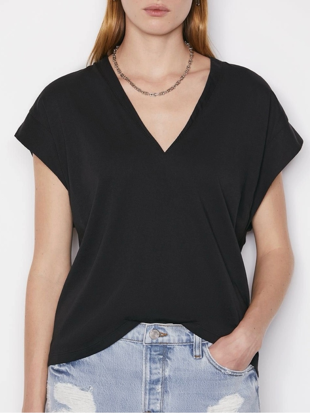 FRAME Le Mid Rise V Neck Tee